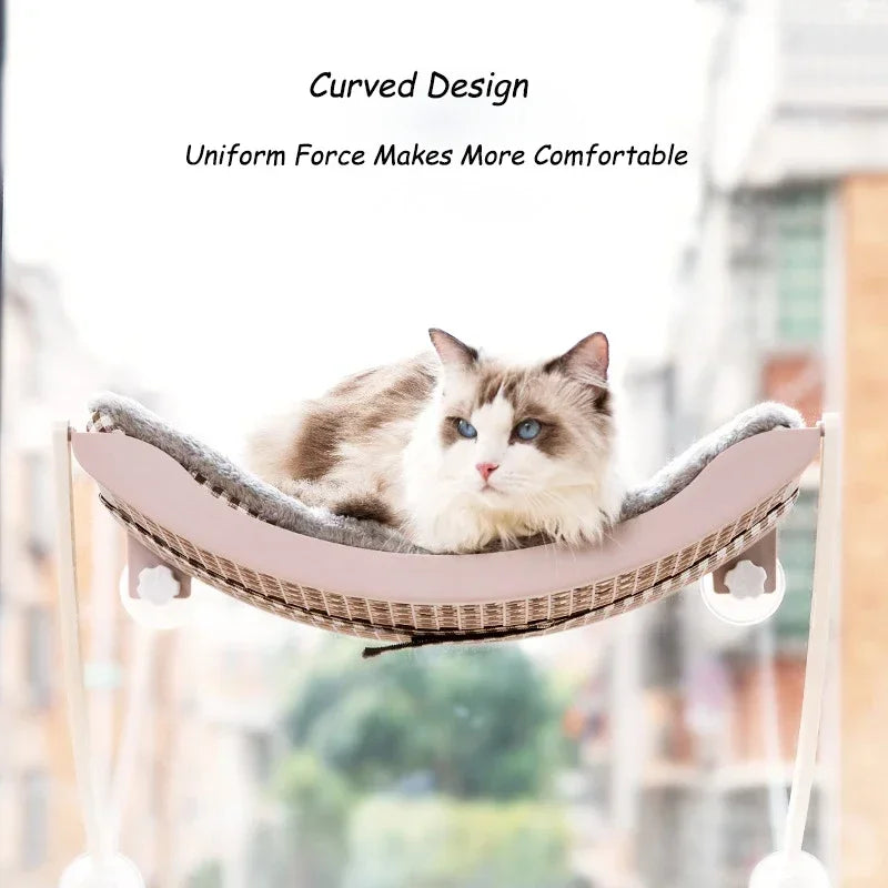 MC THE BLACK DIAMOND cat hammock bed with Arctic fleece cushion, suction cup for balcony windows, perfect for sunbathing and relaxing.