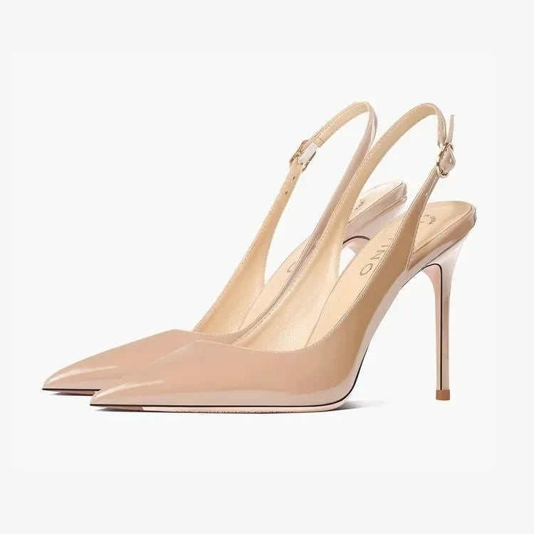 MC THE BLACK DIAMOND summer heel sandals with pointed tips, patent leather straps, and elegant design for fashionable women&