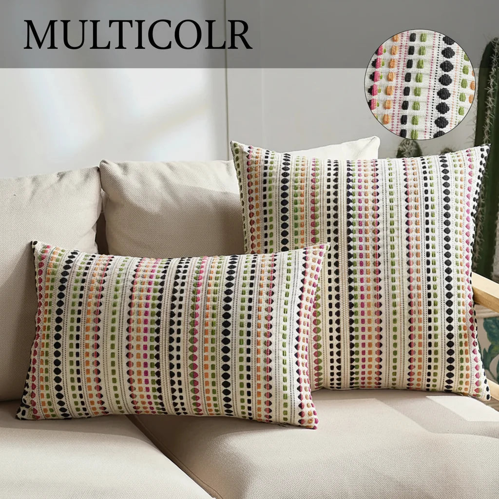 Nordic striped dots woven cushion cover by MC THE BLACK DIAMOND, cotton and linen geometric throw pillowcase for sofa decor