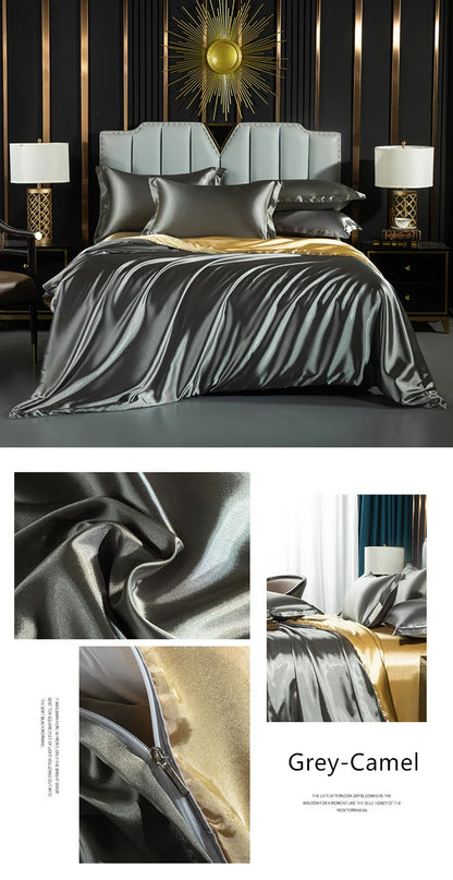 Luxury black silk bedding set with duvet cover, fitted sheet, pillowcases, king and queen sizes, by 𝕄𝕔 𝕋𝕙𝕖 𝔹𝕝𝕒𝕔𝕜 𝔻�