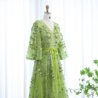 Elegant Dubai luxury dress by MC THE BLACK DIAMOND featuring intricate embroidery and flowing fabric, showcased on a mannequin.