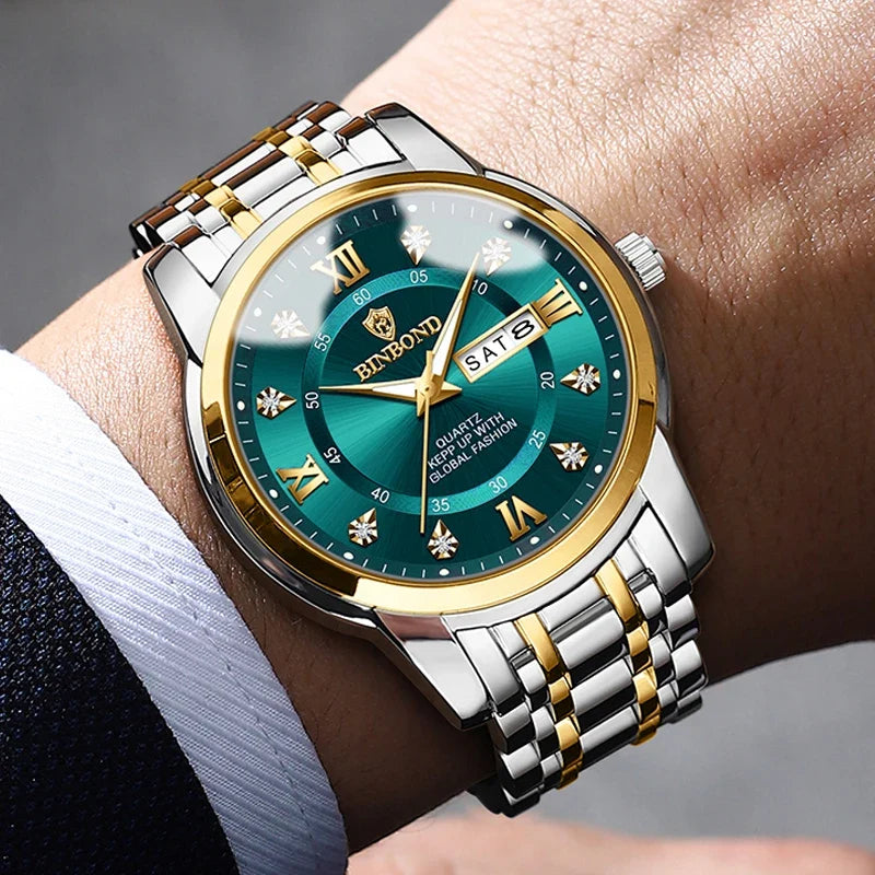 Luxury Mc The Black Diamond diver watch for men, waterproof 30ATM with date display, sporty jewelry watch in sleek black design.