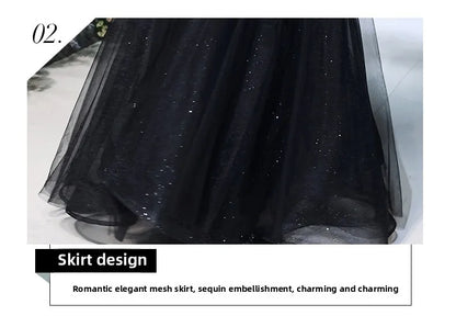 Black evening dress for women by MC THE BLACK DIAMOND, elegant dress with a fitted silhouette and stylish design.