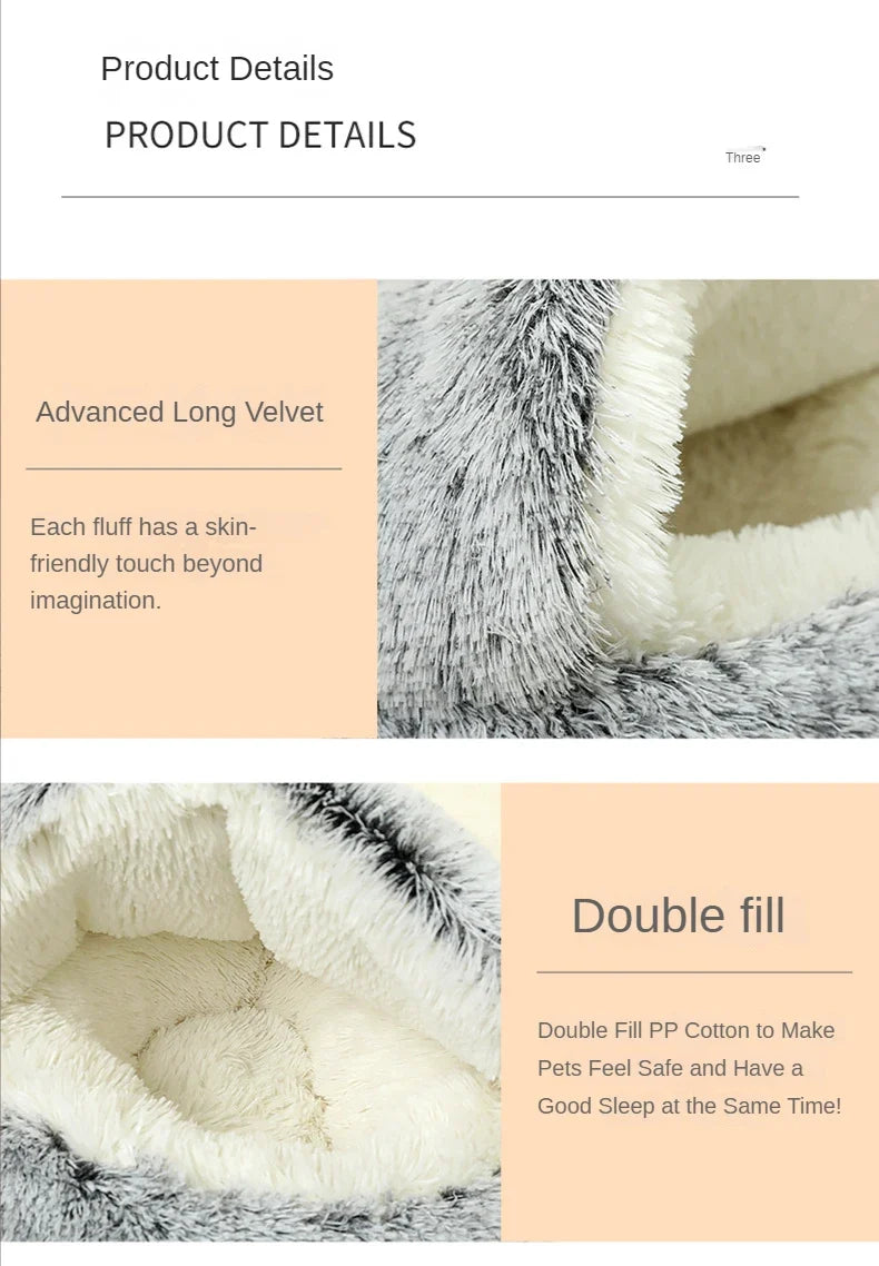 MC THE BLACK DIAMOND round plush cat cave bed with thick, warm cushion for small cats and kittens, cozy pet sleep nest.