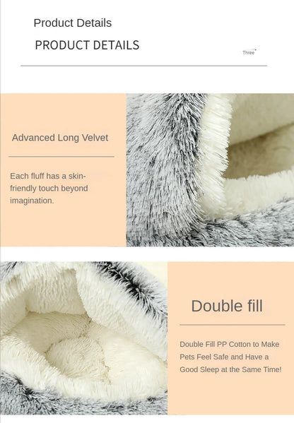 MC THE BLACK DIAMOND round plush cat cave bed with thick, warm cushion for small cats and kittens, cozy pet sleep nest.