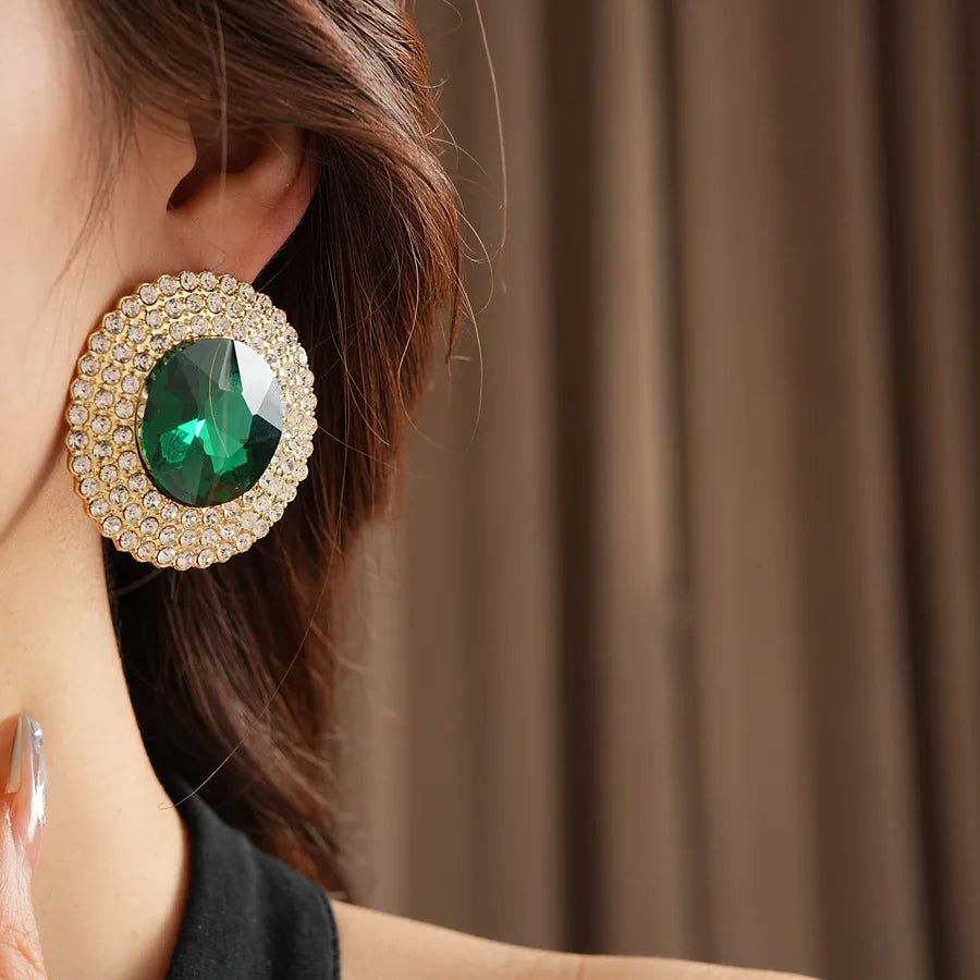 Elegant green rhinestone jewelry set by MC THE BLACK DIAMOND featuring glass round necklace and earrings for women.
