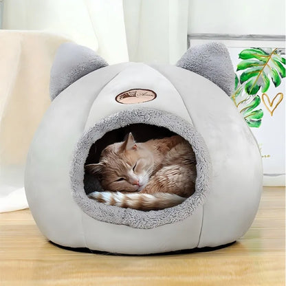 Soft MC THE BLACK DIAMOND cat cave bed for small to large cats, featuring a cozy enclosed design perfect for resting.