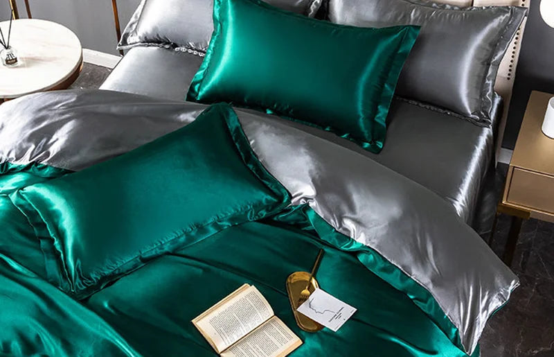 Luxury Mulberry Silky Bedding Set with satin duvet cover and sheets, soft, skin-friendly queen-sized bedsheets from 𝕄𝕔 𝕋𝕙𝕖 𝔹𝕝𝕒𝕔𝕜 𝔻