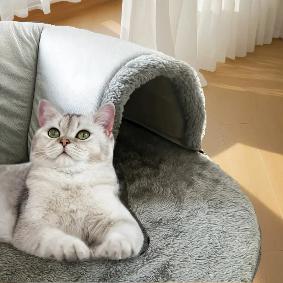 MC THE BLACK DIAMOND cozy cat tunnel bed and play mat, small animal habitat accessory with soft fabric and tunnel design.