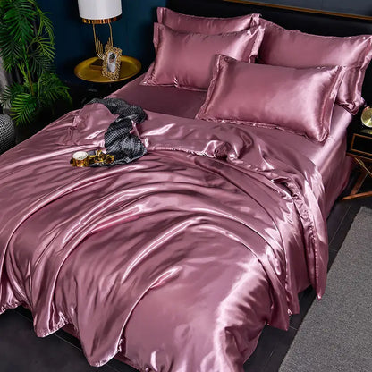 Luxurious Mulberry satin bedding set with silky duvet cover and sheets from 𝕄𝕔 𝕋𝕙𝕖 𝔹𝕝𝕒𝕔𝕜 𝔻𝕚𝕒𝕞