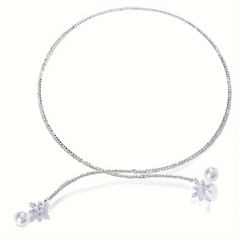 Elegant vintage-inspired Pearl and zirconia flower pendant necklace by MC The Black Diamonds, perfect for bridal and special occasions.