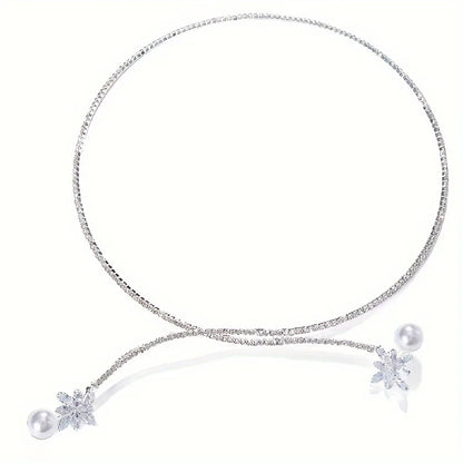 Elegant vintage-inspired Pearl and zirconia flower pendant necklace by MC The Black Diamonds, perfect for bridal and special occasions.