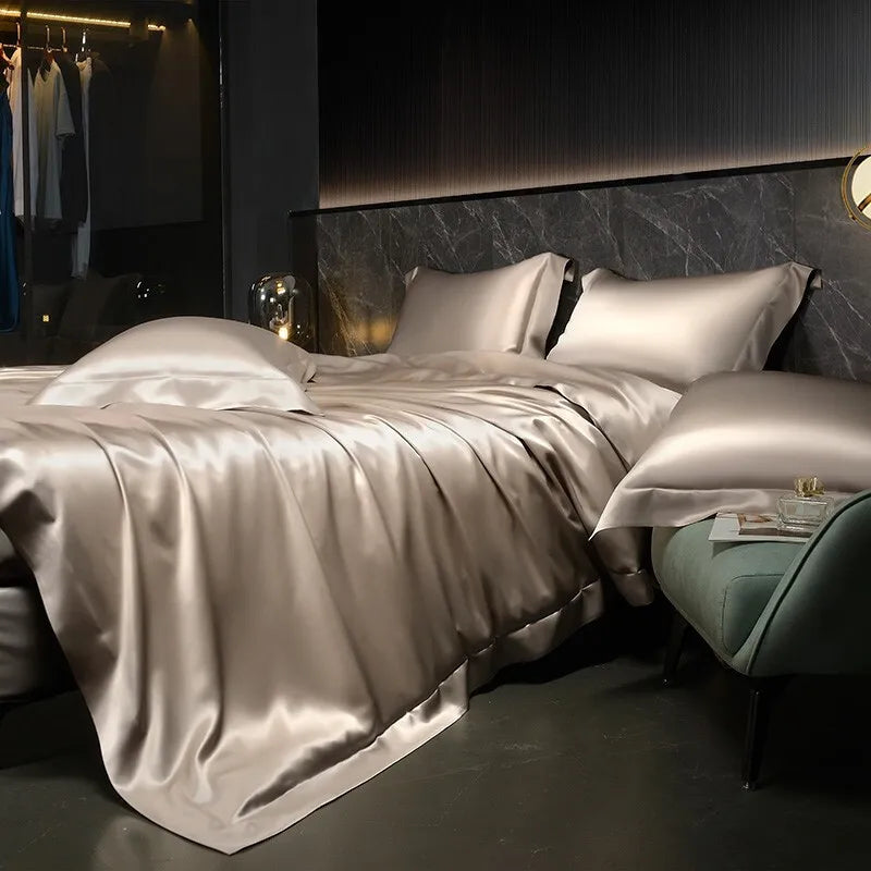 Solid black silk bedding set with duvet cover, fitted sheet, pillowcases, and bedspreads for single or double beds by 𝕄𝕔 𝕋𝕙𝕖 𝔹𝕝𝕒𝕔𝕜 �