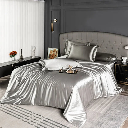 Luxury Mc The Black Diamonds satin bedding set with solid color duvet cover and bedsheets in single, double, queen, and king sizes.