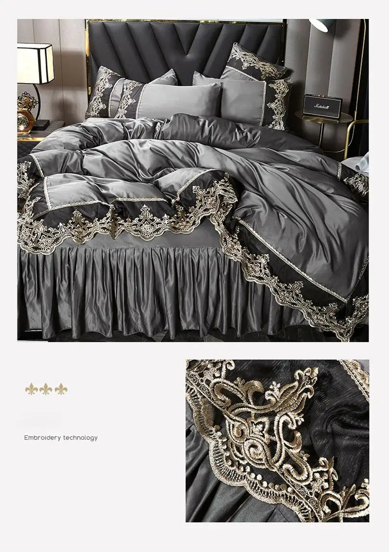 European Ice Rayon bed skirt from MC THE BLACK DIAMOND, stylish summer home decor bedding set in a soft, elegant design.