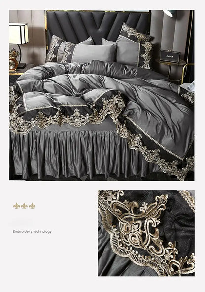 European Ice Rayon bed skirt from MC THE BLACK DIAMOND, stylish summer home decor bedding set in a soft, elegant design.