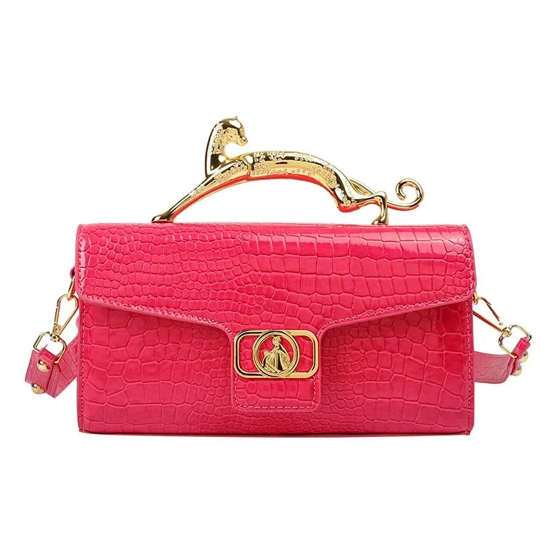 Women luxury leather shoulder bag by MC THE BLACK DIAMOND with metal buckle, simple design, perfect for parties and fashion.