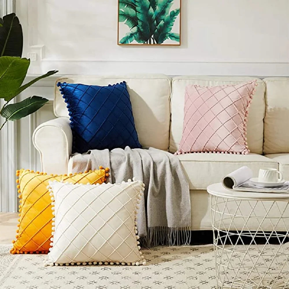 Solid color Dutch plush pillowcase with pompom accents, 30x50cm, soft cushion cover from 𝕄𝕔 𝕋𝕙𝕖 𝔹𝕝𝕒𝕔𝕜 𝔻�