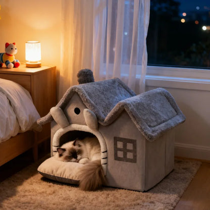 Foldable 3kg puppy house and small dog kennel bed by MC THE BLACK DIAMOND, featuring a cozy cat condo house with a soft interior.