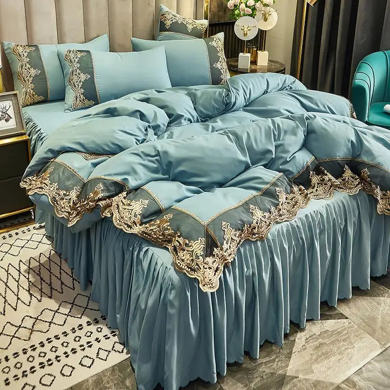 European-style summer ice rayon bed skirt from MC THE BLACK DIAMOND, featuring a soft, airy design for elegant bedding decor.
