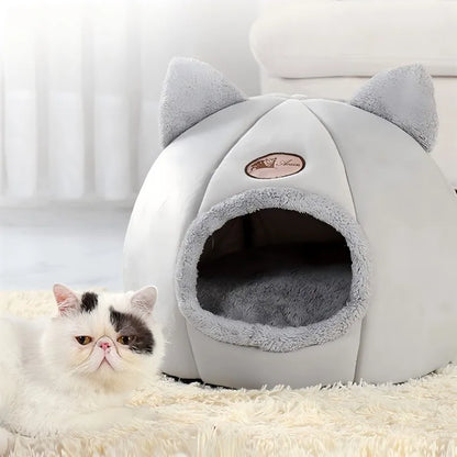 MC THE BLACK DIAMOND cat cave bed for small to large cats, cozy enclosed pet bed for comfortable feline relaxation.