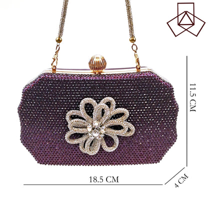 MC THE BLACK DIAMOND purple rhinestone party heels and matching bags set with pointed toe and high heels, full upper design.