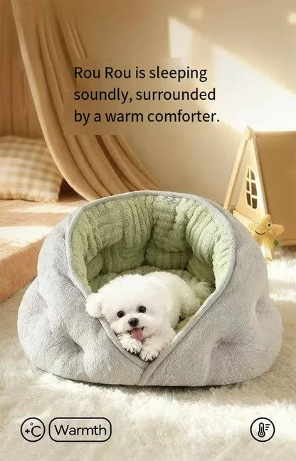 Small dog pet bed by MC THE BLACK DIAMOND, thickened winter security bed with plush teddy bear design for all-season comfort