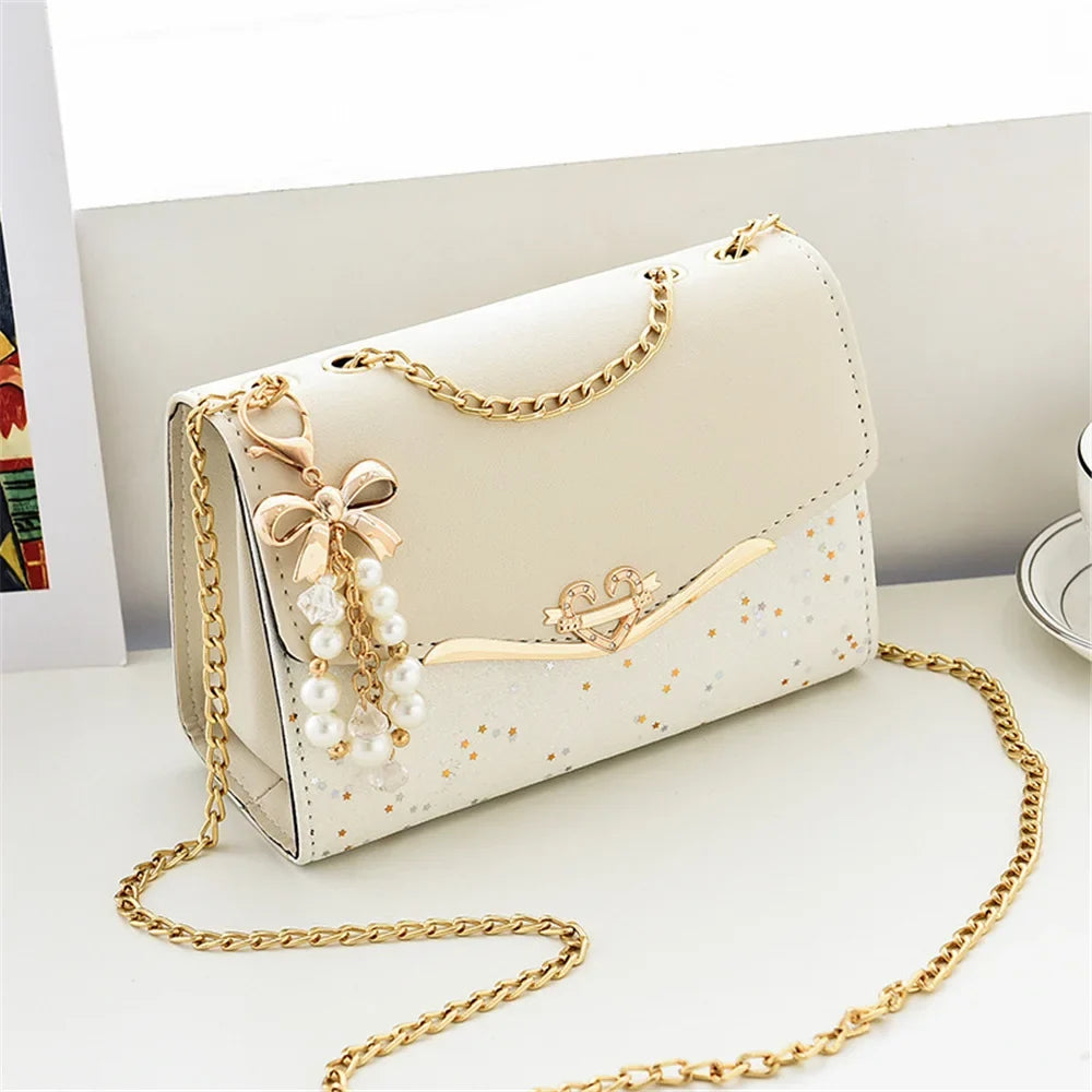 Black leather fashion messenger bag for women with sequins, tassel pendant, and mobile phone pouch, from 𝕄𝕔 𝕋𝕙𝕖 𝔹𝕝𝕒𝕔𝕜 𝔻�
