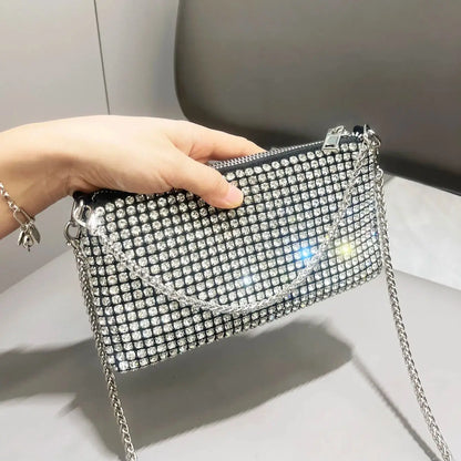 Luxury MC THE BLACK DIAMOND rhinestones clutch purse with handle, elegant women&