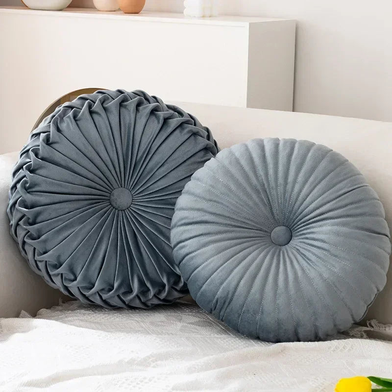 Pink round Nordic pumpkin pillow by MC THE BLACK DIAMOND, a soft seat cushion and waist pillow for sofa or home decor.
