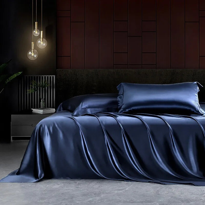 Solid silk bedding set with duvet cover, fitted sheet, pillowcases, and bedspreads for single or double beds by 𝕄𝕔 𝕋𝕙𝕖 𝔹𝕝𝕒𝕔𝕜 �