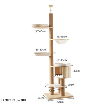 MC THE BLACK DIAMOND YXT Cat Tree with Cat Nest and Perch, multi-level floor-to-ceiling cat tower for scratching and lounging.