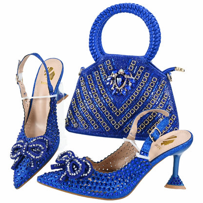 Doershow Italian leather heels and matching stone-embellished handbags from Mohamad Collection for evening parties.