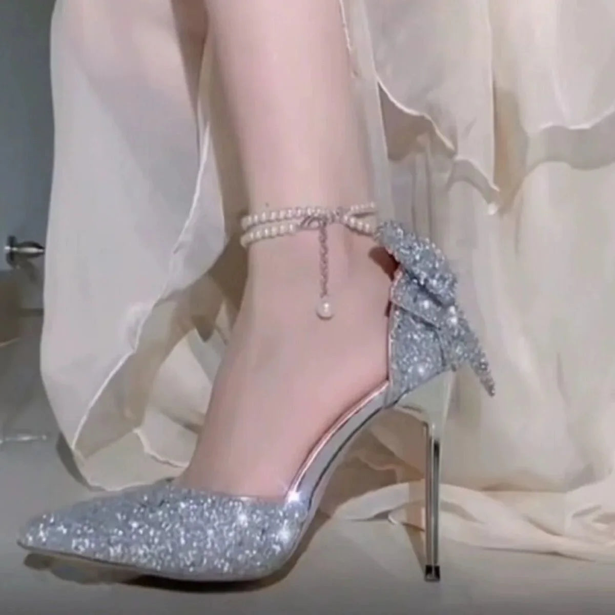 Beige crystal heels sandals for ladies by Mohammad Collection, featuring bling embellishments and high stiletto heels.