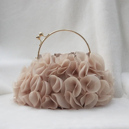 Luxury satin floral bride clutch bag with chain strap, MC THE BLACK DIAMOND women’s evening purse for weddings and special occasions.