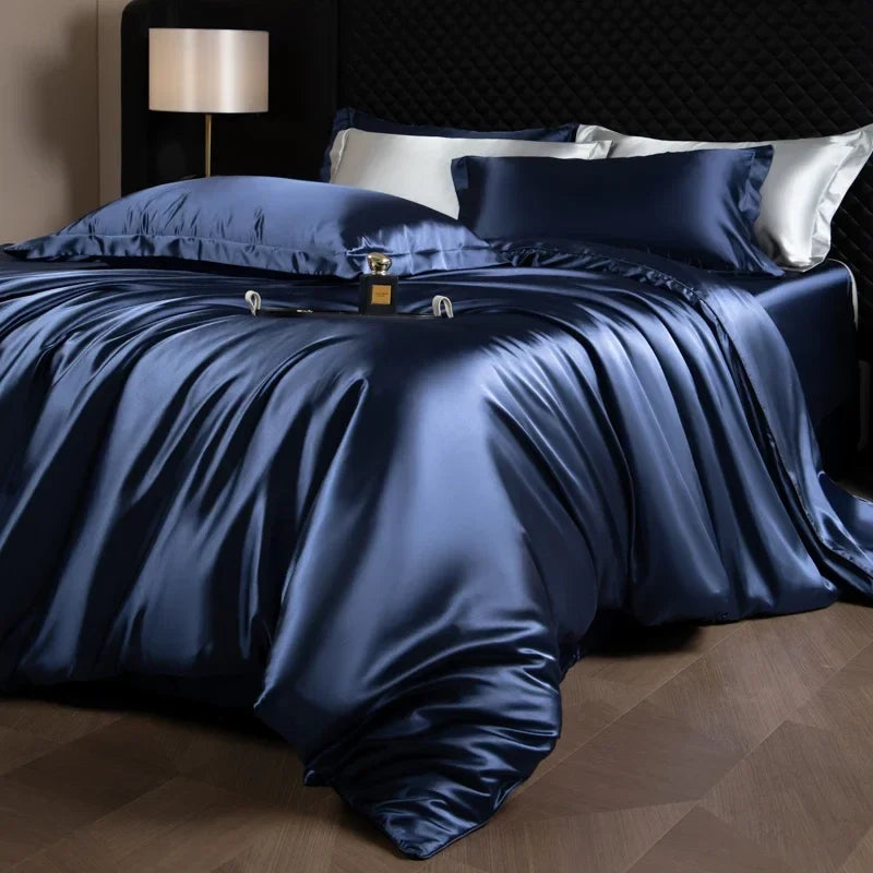 Luxury MC The Black Diamonds satin duvet cover set in solid color, featuring soft, silky bedsheets for single, double, queen, and king sizes.