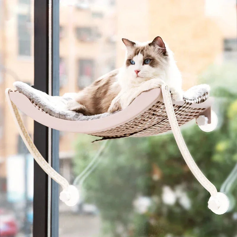 MC THE BLACK DIAMOND cat hammock bed with Arctic fleece, removable cushion, suction cups, perfect for balcony windows and sunbathing.