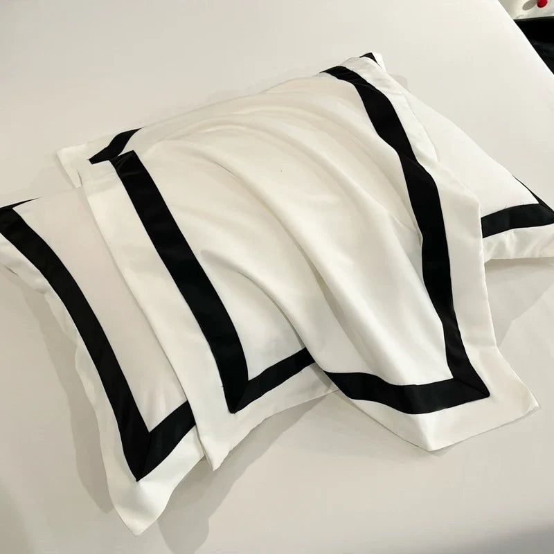 White luxury hotel bedding set with thick brushed bedsheets from MC THE BLACK DIAMOND, showcasing smooth, plush fabric.