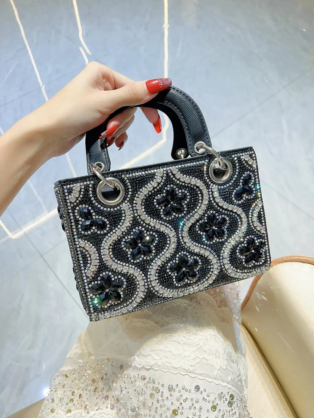 Handmade light luxury women evening handbag styled as a scarf from Mohammad Collection, featuring elegant fabric and intricate details.