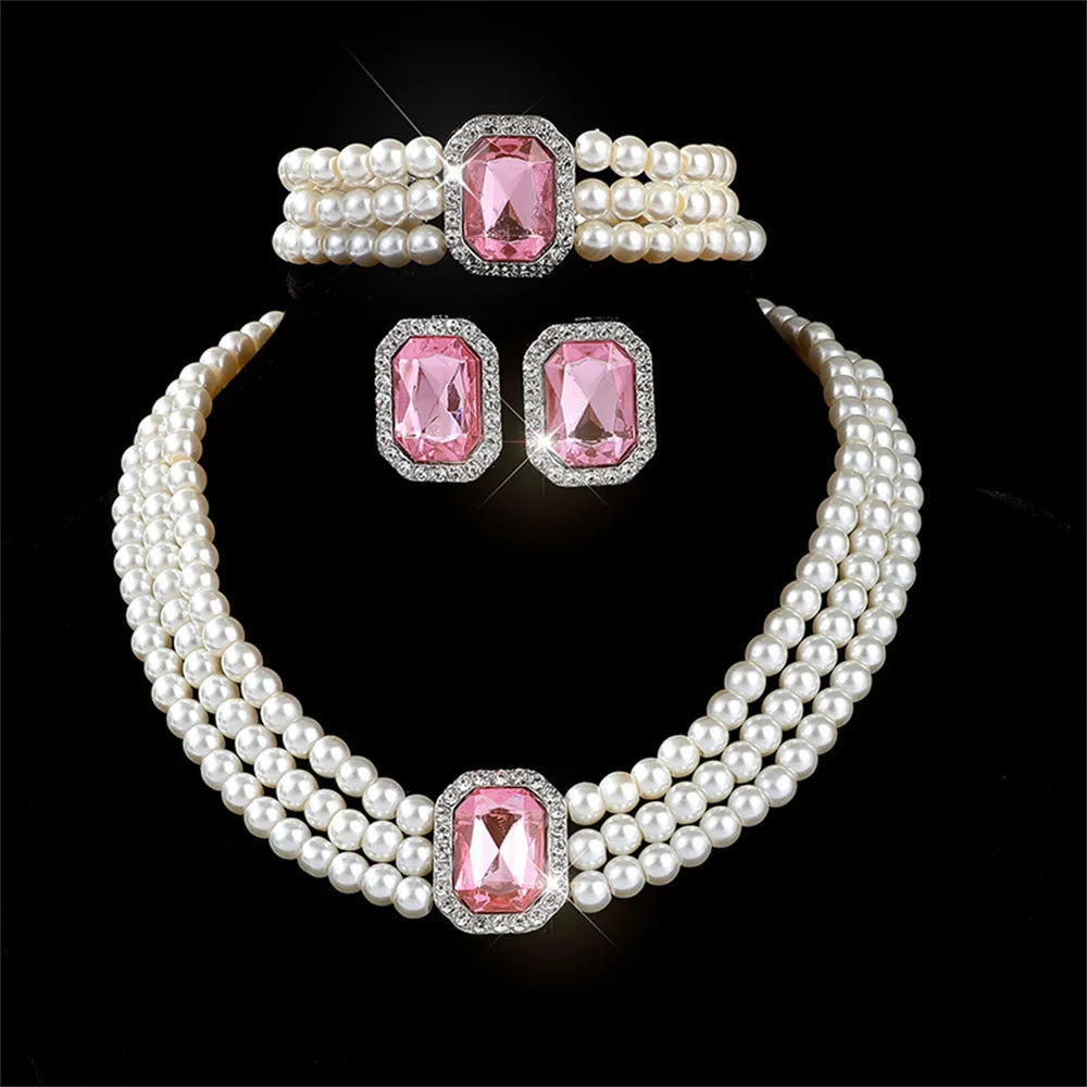 Elegant bridal jewelry set featuring a necklace and versatile earrings by MC THE BLACK DIAMOND, perfect for wedding occasions.