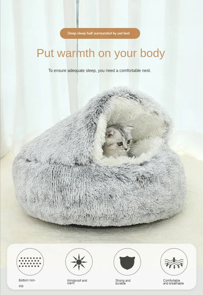 MC THE BLACK DIAMOND plush cat house bed, round warm pet cat cushion with thick padding, cozy nest for small cats and kittens