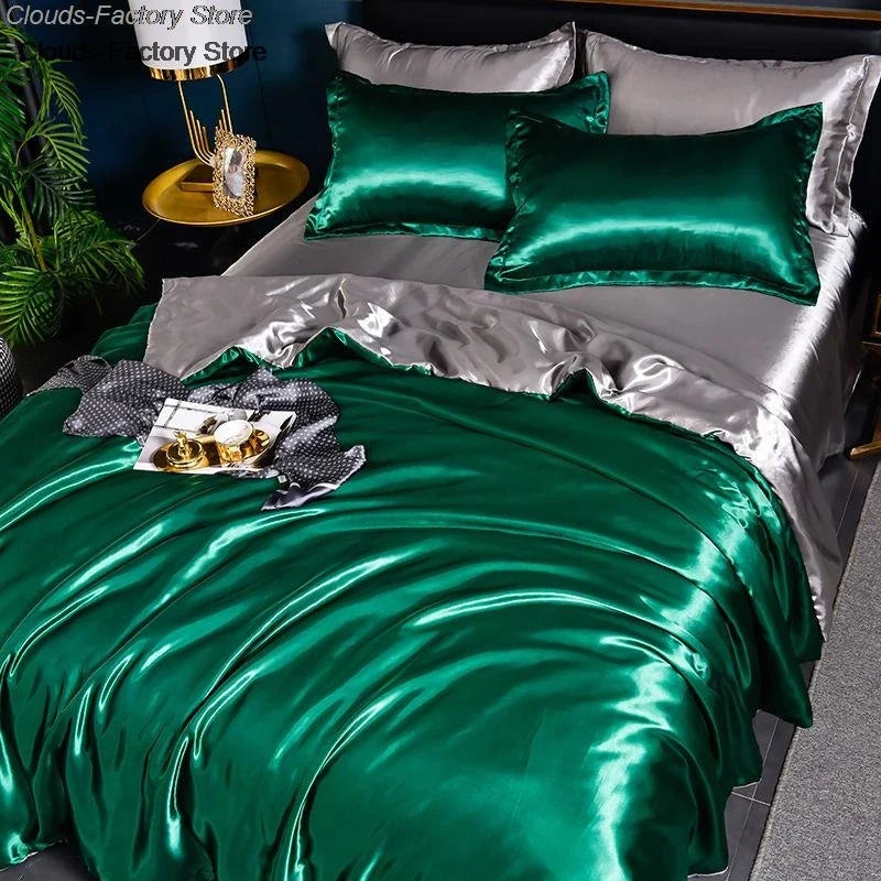 Luxurious Mulberry silky bedding set with satin duvet cover and sheet, soft, skin-friendly queen-sized bedsheets from 𝕄𝕔 𝕋𝕙𝕖 𝔹𝕝𝕒𝕔𝕜 𝔻