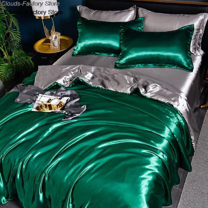 Luxurious Mulberry silky bedding set with satin duvet cover and sheet, soft, skin-friendly queen-sized bedsheets from 𝕄𝕔 𝕋𝕙𝕖 𝔹𝕝𝕒𝕔𝕜 𝔻