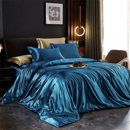 Luxury MC THE BLACK DIAMOND solid silk bedding set with duvet cover, bed sheet, and pillowcases in single, double, queen, and king sizes.