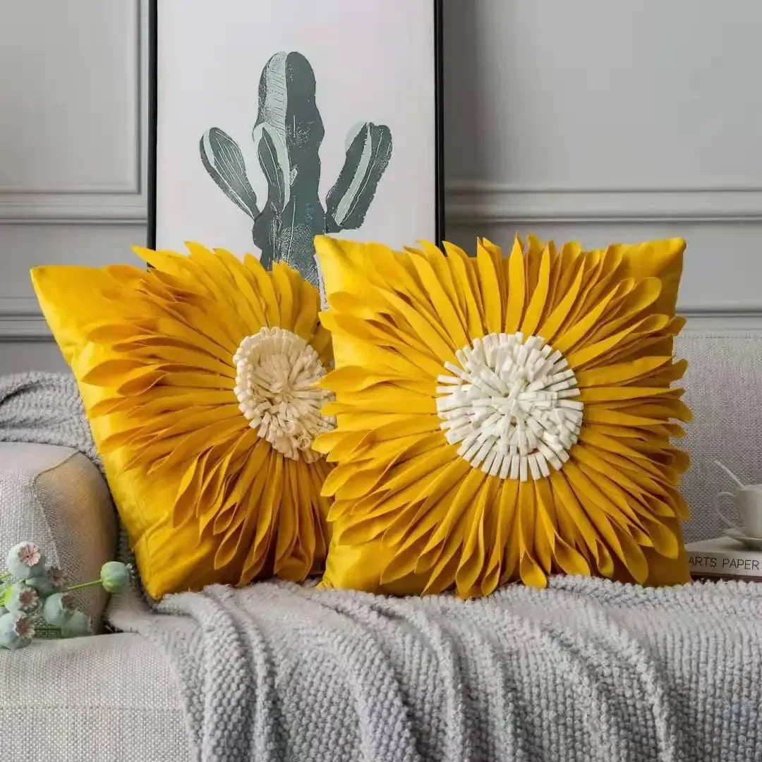 Pink and white velvet throw pillow with 3D chrysanthemum stitching, 45x45cm, designed for home decor from MC THE BLACK DIAMOND.