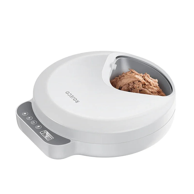 MC THE BLACK DIAMOND automatic pet feeder dispensing 4 meals for wet and dry cat and dog food, with wireless smart control.