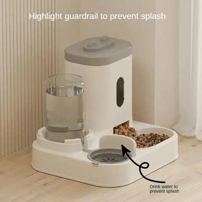 Automatic pet food bowl with water fountain by MC THE BLACK DIAMOND, featuring a sleek design for easy feeding and hydration.