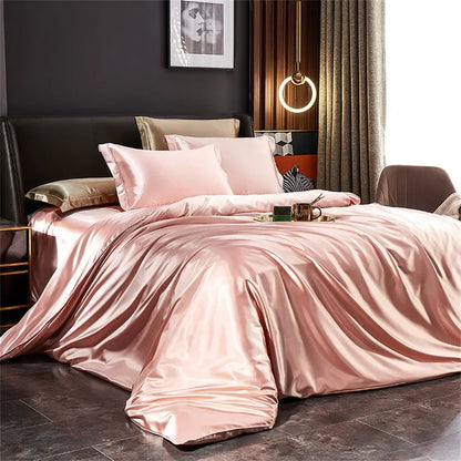 Luxury MC THE BLACK DIAMOND solid silk bedding set with duvet cover, bedsheet, and pillowcases in single, double, queen, and king sizes.
