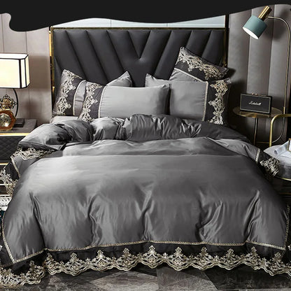 European ice rayon bed skirt from MC THE BLACK DIAMOND, stylish home decor bedding set in soft summer colors.