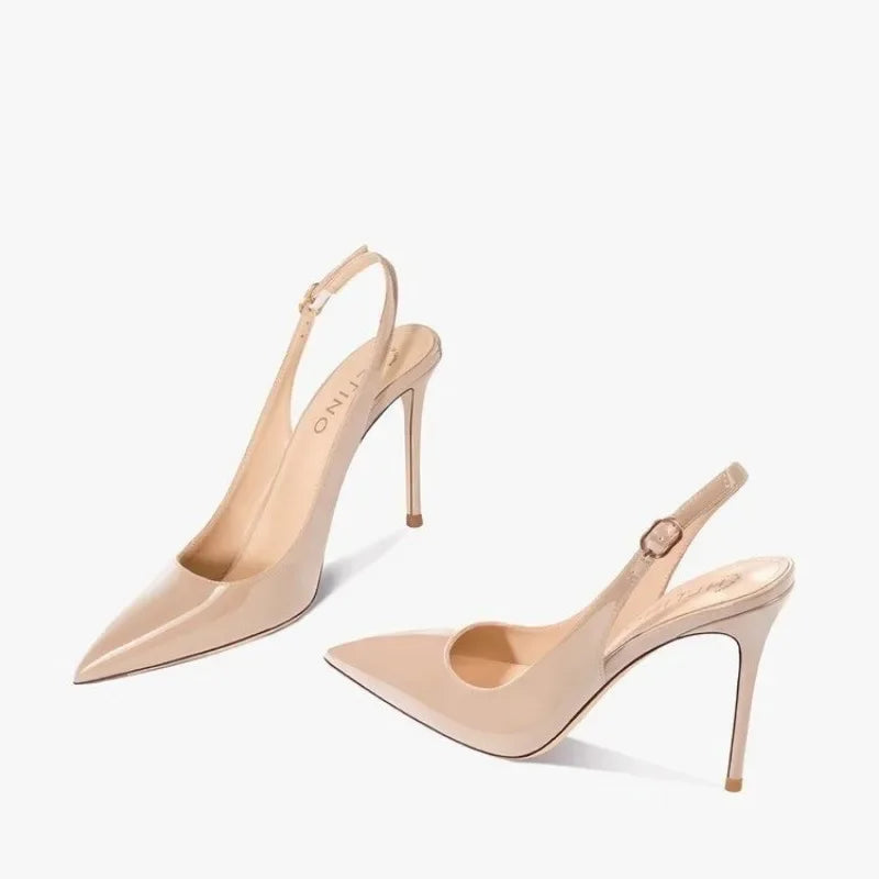 MC THE BLACK DIAMOND heel sandals with pointed tips, summer patent leather straps, elegant and fashionable women&